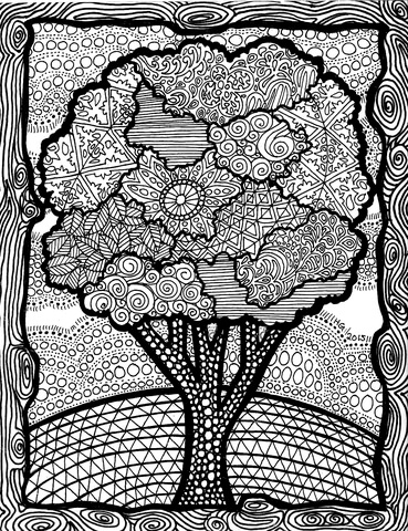 Tree Zentangle Coloring Page